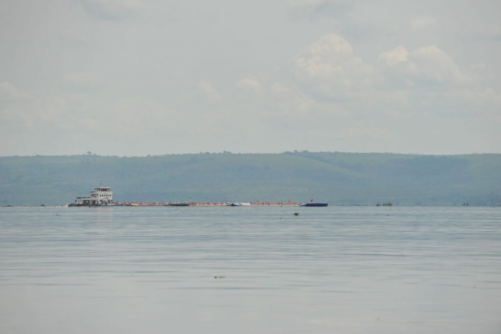 対岸はコンゴ共和国。そして、コンゴ共和国の平底船
