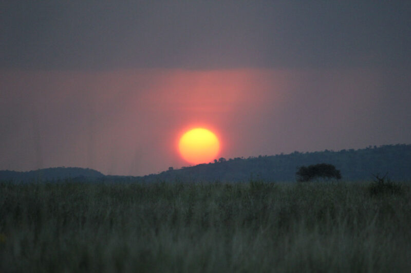 本当に真ん丸の夕日が沈んでいきます